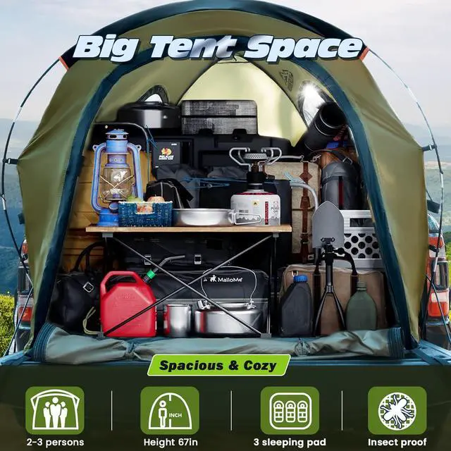 Alt view image 2 of 7 - WildFinder Truck Bed Tent, Pickup Truck Tents for Camping 8.0-8.2 FT Bed | Waterproof PU3000mm Tent for Truck Bed, Heavy Duty Oxford Fabric Sleeping Truck Tent for Car Camping, Overlanding, Green