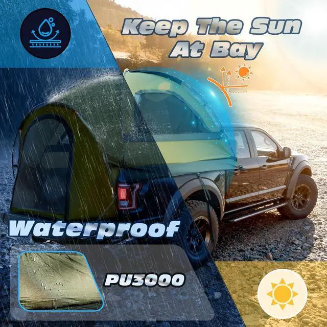 Alt view image 3 of 7 - WildFinder Truck Bed Tent, Pickup Truck Tents for Camping 8.0-8.2 FT Bed | Waterproof PU3000mm Tent for Truck Bed, Heavy Duty Oxford Fabric Sleeping Truck Tent for Car Camping, Overlanding, Green