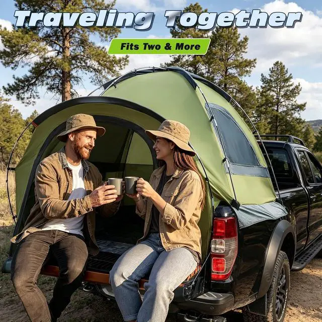 Alt view image 6 of 7 - WildFinder Truck Bed Tent, Pickup Truck Tents for Camping 8.0-8.2 FT Bed | Waterproof PU3000mm Tent for Truck Bed, Heavy Duty Oxford Fabric Sleeping Truck Tent for Car Camping, Overlanding, Green