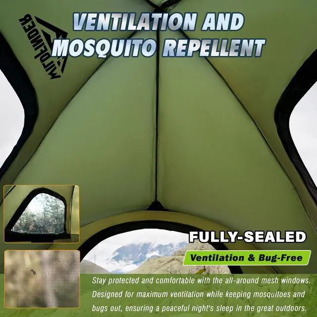 Alt view image 4 of 7 - WildFinder Truck Bed Tent, Pickup Truck Tents for Camping 8.0-8.2 FT Bed | Waterproof PU3000mm Tent for Truck Bed, Heavy Duty Oxford Fabric Sleeping Truck Tent for Car Camping, Overlanding, Green