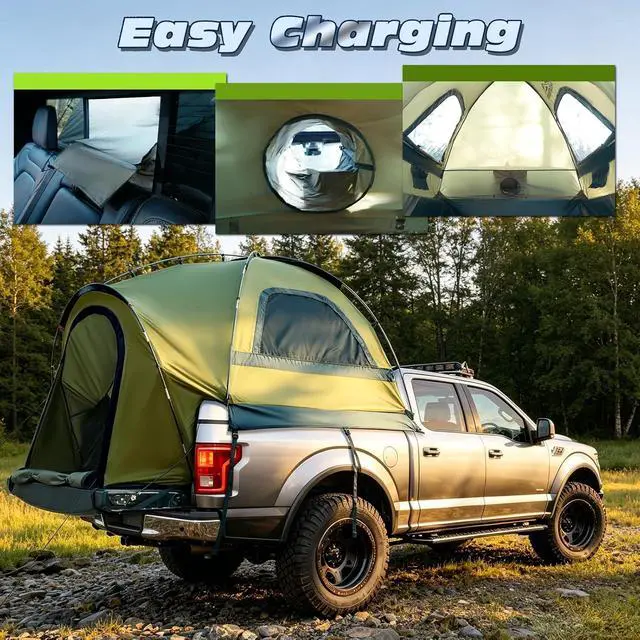 Alt view image 5 of 7 - WildFinder Truck Bed Tent, Pickup Truck Tents for Camping 8.0-8.2 FT Bed | Waterproof PU3000mm Tent for Truck Bed, Heavy Duty Oxford Fabric Sleeping Truck Tent for Car Camping, Overlanding, Green