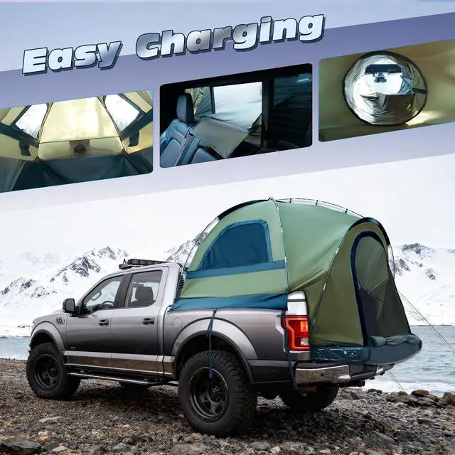 Alt view image 2 of 7 - WildFinder Truck Bed Tent, Pickup Truck Tents for Camping 6.4-6.7 FT Bed | Waterproof PU3000mm Tent for Truck Bed, Heavy Duty Oxford Fabric Sleeping Truck Tent for Car Camping, Overlanding, Green