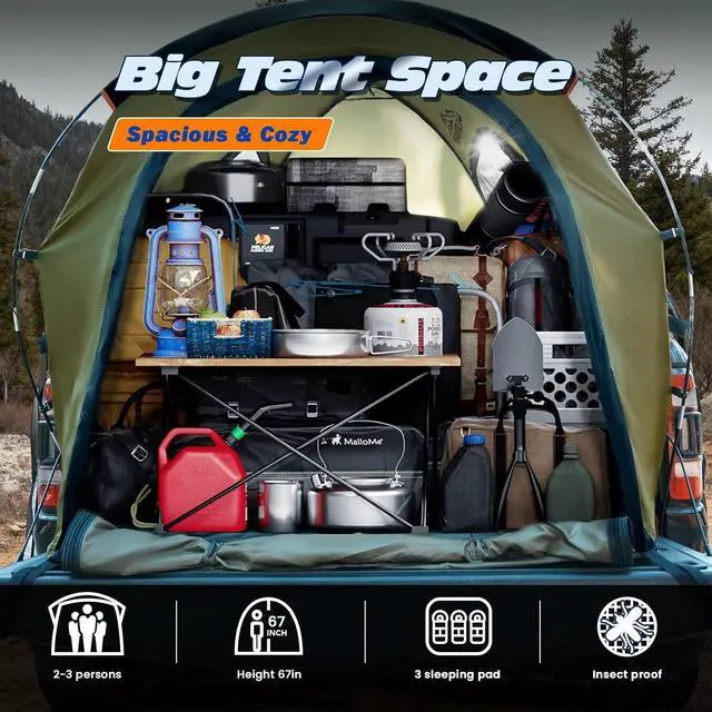 Alt view image 6 of 7 - WildFinder Truck Bed Tent, Pickup Truck Tents for Camping 6.4-6.7 FT Bed | Waterproof PU3000mm Tent for Truck Bed, Heavy Duty Oxford Fabric Sleeping Truck Tent for Car Camping, Overlanding, Green