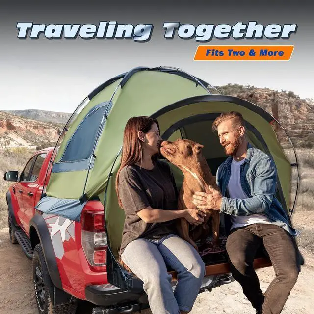 Alt view image 4 of 7 - WildFinder Truck Bed Tent, Pickup Truck Tents for Camping 6.4-6.7 FT Bed | Waterproof PU3000mm Tent for Truck Bed, Heavy Duty Oxford Fabric Sleeping Truck Tent for Car Camping, Overlanding, Green