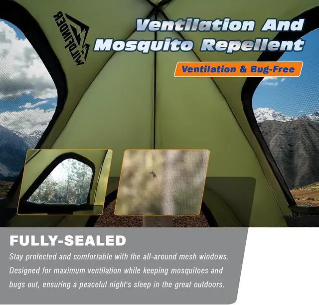 Alt view image 4 of 7 - WildFinder Truck Bed Tent, Pickup Truck Tents for Camping 5.0-5.4 FT Bed | Waterproof PU3000mm Tent for Truck Bed, Heavy Duty Oxford Fabric Sleeping Truck Tent for Car Camping, Overlanding, Green