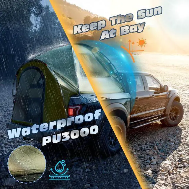 Alt view image 7 of 7 - WildFinder Truck Bed Tent, Pickup Truck Tents for Camping 6.4-6.7 FT Bed | Waterproof PU3000mm Tent for Truck Bed, Heavy Duty Oxford Fabric Sleeping Truck Tent for Car Camping, Overlanding, Green