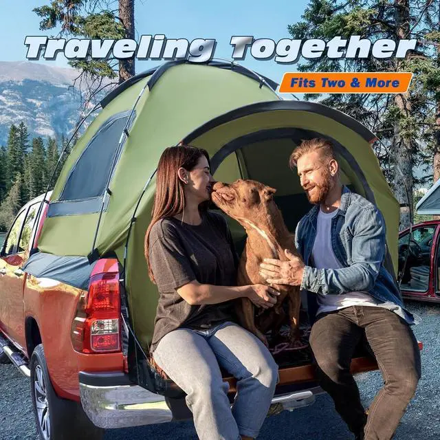 Alt view image 6 of 7 - WildFinder Truck Bed Tent, Pickup Truck Tents for Camping 5.0-5.4 FT Bed | Waterproof PU3000mm Tent for Truck Bed, Heavy Duty Oxford Fabric Sleeping Truck Tent for Car Camping, Overlanding, Green
