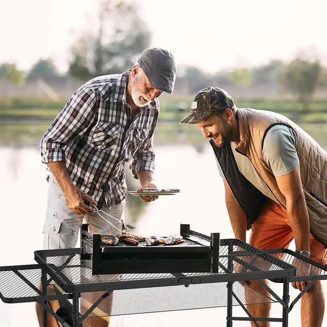 Alt view image 2 of 7 - WildFinder Folding Table 2pcs, 3x2 FT and 2x1.3 FT Camping Table with Mesh Desktop,Height Adjustable Folding Grill Table with Mesh Bag,Portable Outdoor Table for Picnic,Camping,BBQ,Beach(Black)