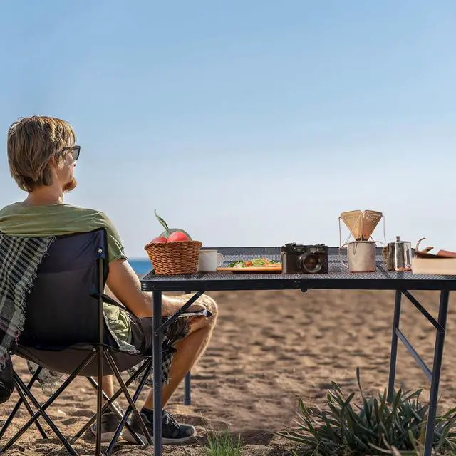 Alt view image 2 of 7 - WildFinder Folding Table, 2pcs Camping Table with Mesh Desktop,2x1.3FT and 3x2FT Folding Grill Table with Mesh Bag,Portable Outdoor Table for Picnic,Camping,BBQ,Beach(Black)