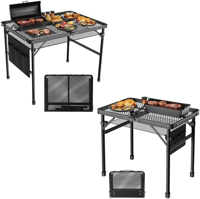 Main image of WildFinder Folding Table, 2pcs Camping Table with Mesh Desktop,2x1.3FT and 3x2FT Folding Grill Table with Mesh Bag,Portable Outdoor Table for Picnic,Camping,BBQ,Beach(Black)