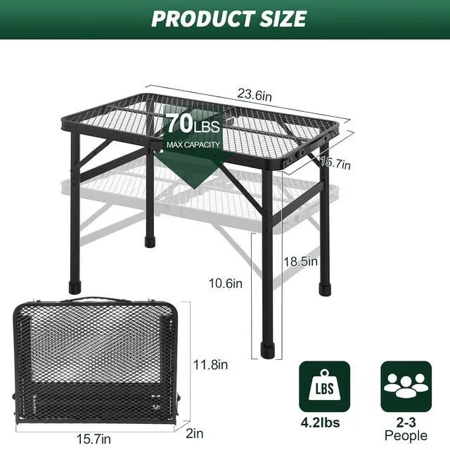 Alt view image 3 of 7 - WildFinder Folding Table, 2pcs Camping Table with Mesh Desktop,2x1.3FT and 3x2FT Folding Grill Table with Mesh Bag,Portable Outdoor Table for Picnic,Camping,BBQ,Beach(Black)