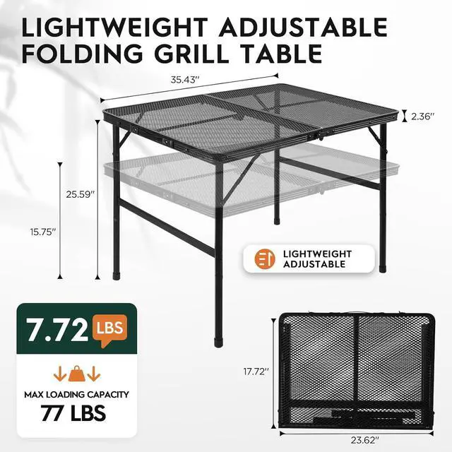 Alt view image 4 of 7 - WildFinder Folding Table, 2pcs Camping Table with Mesh Desktop,2x1.3FT and 3x2FT Folding Grill Table with Mesh Bag,Portable Outdoor Table for Picnic,Camping,BBQ,Beach(Black)