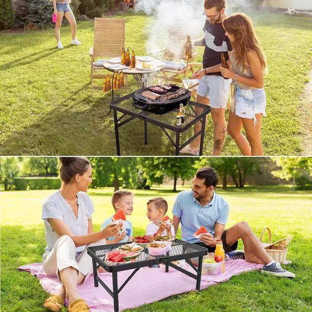 Alt view image 5 of 7 - WildFinder Folding Table, 2pcs Camping Table with Mesh Desktop,2x1.3FT and 3x2FT Folding Grill Table with Mesh Bag,Portable Outdoor Table for Picnic,Camping,BBQ,Beach(Black)