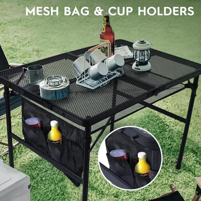 Alt view image 6 of 7 - WildFinder Folding Table, 2pcs Camping Table with Mesh Desktop,2x1.3FT and 3x2FT Folding Grill Table with Mesh Bag,Portable Outdoor Table for Picnic,Camping,BBQ,Beach(Black)