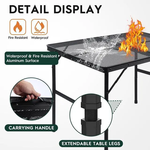 Alt view image 7 of 7 - WildFinder Folding Table, 2pcs Camping Table with Mesh Desktop,2x1.3FT and 3x2FT Folding Grill Table with Mesh Bag,Portable Outdoor Table for Picnic,Camping,BBQ,Beach(Black)