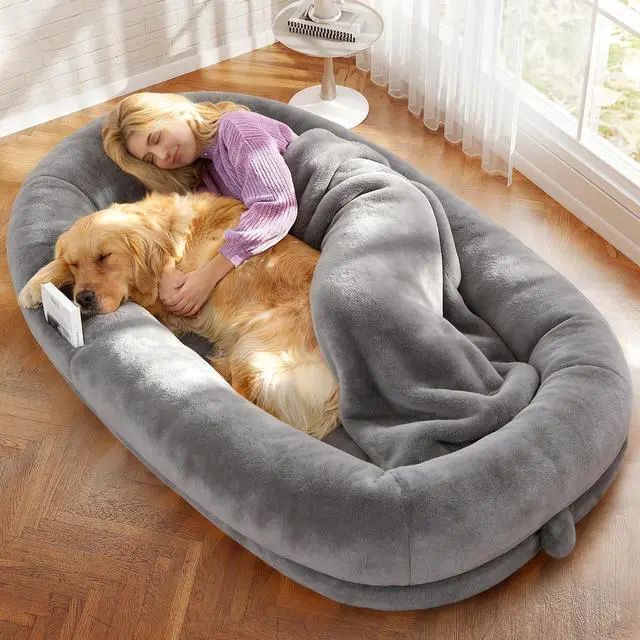 Main image of Murago Human Dog Bed for Adults, 71"x43"x10", Light Grey | Long Human Size Dog Bed, Removable Cover, Orthopedic Design