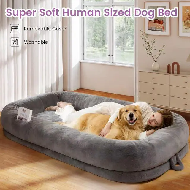 Alt view image 2 of 7 - Murago Human Dog Bed for Adults, 71"x43"x10", Light Grey | Long Human Size Dog Bed, Removable Cover, Orthopedic Design