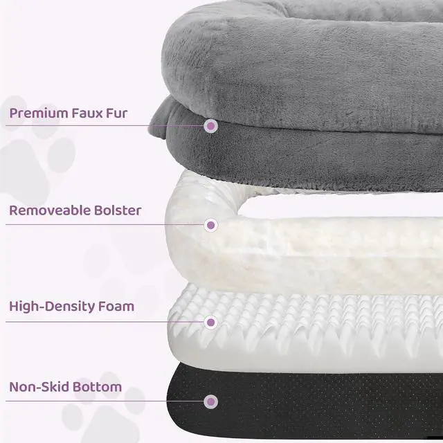 Alt view image 4 of 7 - Murago Human Dog Bed for Adults, 71"x43"x10", Light Grey | Long Human Size Dog Bed, Removable Cover, Orthopedic Design