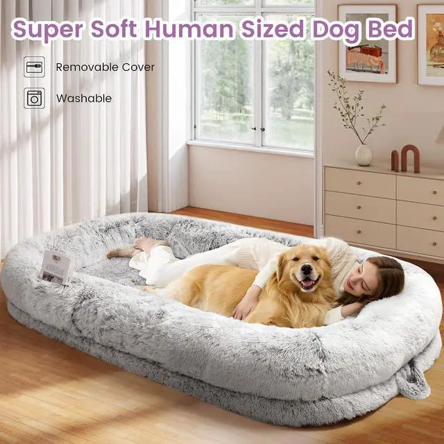 Alt view image 2 of 7 - Murago Human Dog Bed for Adults, 75"x43"x10", Light Grey | Long Human Size Dog Bed, Removable Cover, Orthopedic Design