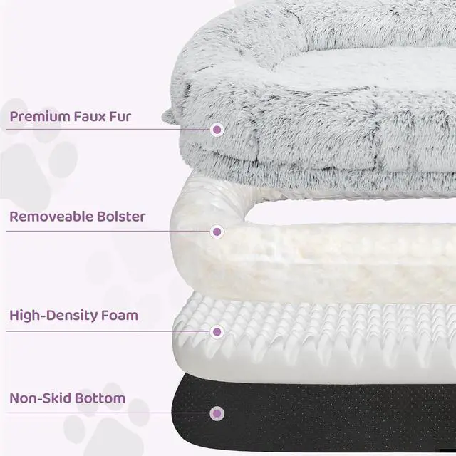 Alt view image 4 of 7 - Murago Human Dog Bed for Adults, 75"x43"x10", Light Grey | Long Human Size Dog Bed, Removable Cover, Orthopedic Design