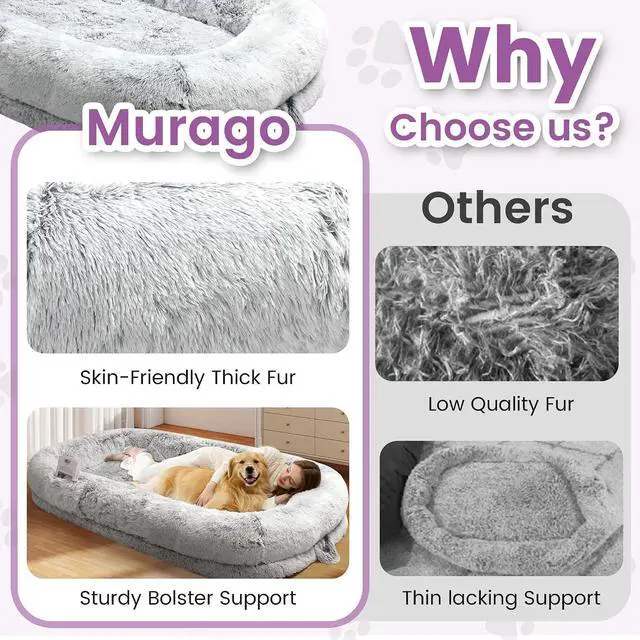 Alt view image 6 of 7 - Murago Human Dog Bed for Adults, 75"x43"x10", Light Grey | Long Human Size Dog Bed, Removable Cover, Orthopedic Design