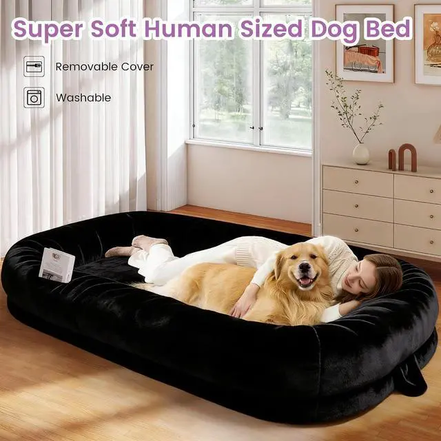 Alt view image 2 of 7 - Murago Human Dog Bed for Adults, 71"x43"x10", Black | Long Human Size Dog Bed, Removable Cover, Orthopedic Design