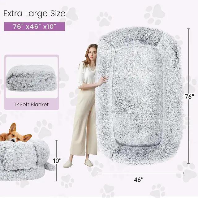 Alt view image 7 of 7 - Murago Human Dog Bed for Adults, 75"x43"x10", Light Grey | Long Human Size Dog Bed, Removable Cover, Orthopedic Design