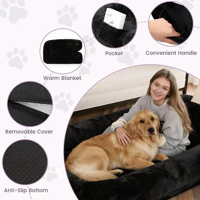 Alt view image 5 of 7 - Murago Human Dog Bed for Adults, 71"x43"x10", Black | Long Human Size Dog Bed, Removable Cover, Orthopedic Design