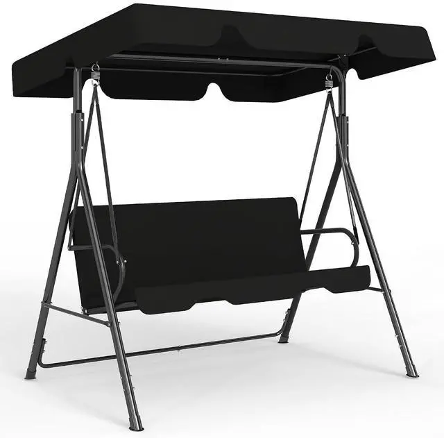 Main image of Murago 3-Seat Patio Swing Chair, Outdoor Porch Swing with Adjustable Canopy | Porch Swings with Removable Cushion & Durable Frame for Patio, Garden, Poolside, Backyard, Black
