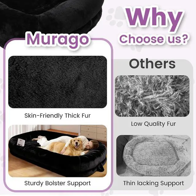 Alt view image 6 of 7 - Murago Human Dog Bed for Adults, 71"x43"x10", Black | Long Human Size Dog Bed, Removable Cover, Orthopedic Design