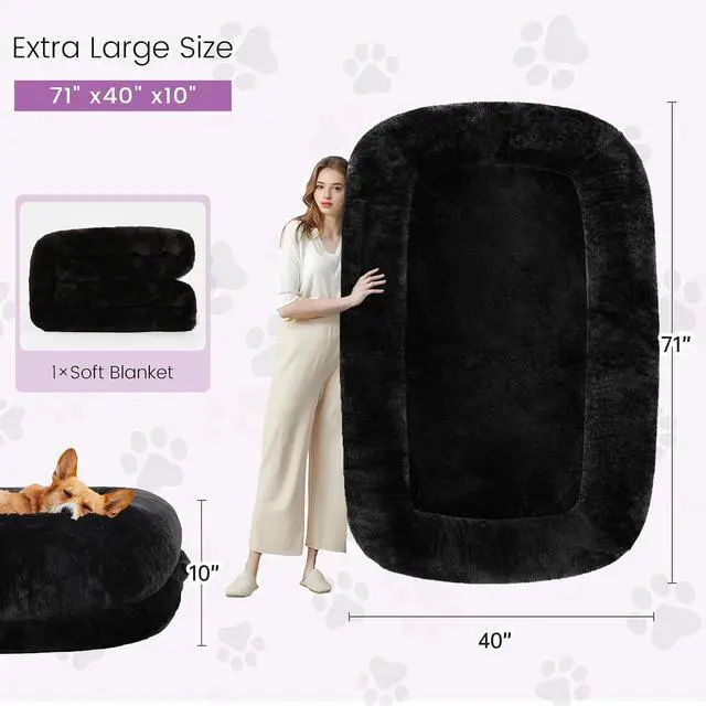 Alt view image 7 of 7 - Murago Human Dog Bed for Adults, 71"x43"x10", Black | Long Human Size Dog Bed, Removable Cover, Orthopedic Design