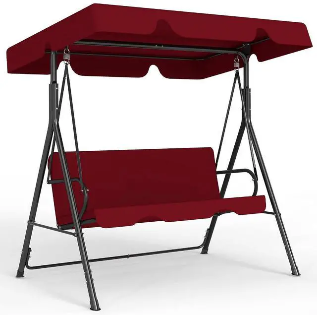 Main image of Murago Outdoor Patio Swing Chair with Adjustable Canopy, Red | Outdoor Patio Glider Swing with Heavy Duty Stand for 3 Adult Persons, Ideal for Deck, Lawn, Backyard, or Porch