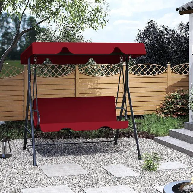 Alt view image 7 of 7 - Murago Outdoor Patio Swing Chair with Adjustable Canopy, Red | Outdoor Patio Glider Swing with Heavy Duty Stand for 3 Adult Persons, Ideal for Deck, Lawn, Backyard, or Porch