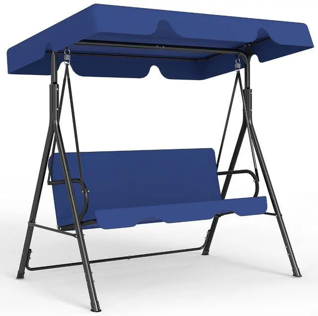 Main image of Murago Outdoor Patio Swing Chair with Adjustable Canopy, Blue | Outdoor Patio Glider Swing with Heavy Duty Stand for 3 Adult Persons, Ideal for Deck, Lawn, Backyard, or Porch