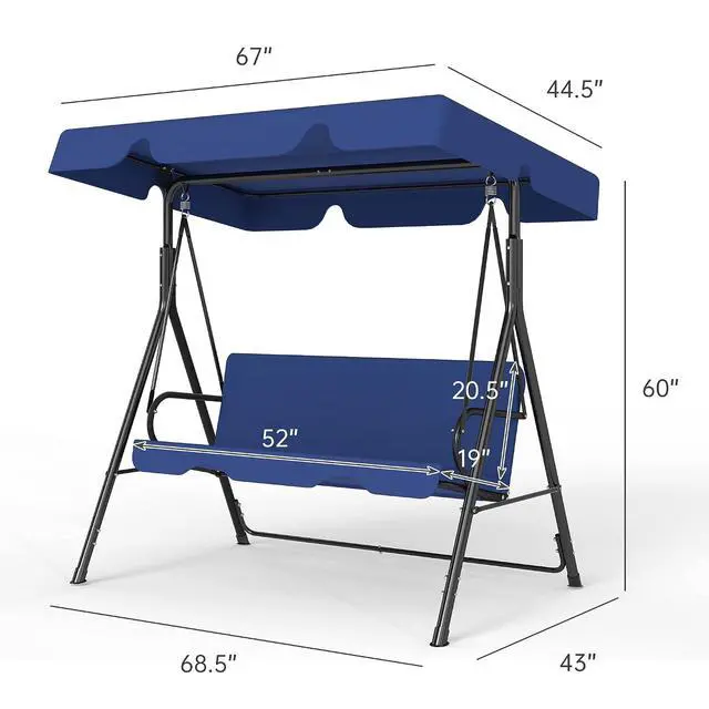 Alt view image 2 of 7 - Murago Outdoor Patio Swing Chair with Adjustable Canopy, Blue | Outdoor Patio Glider Swing with Heavy Duty Stand for 3 Adult Persons, Ideal for Deck, Lawn, Backyard, or Porch