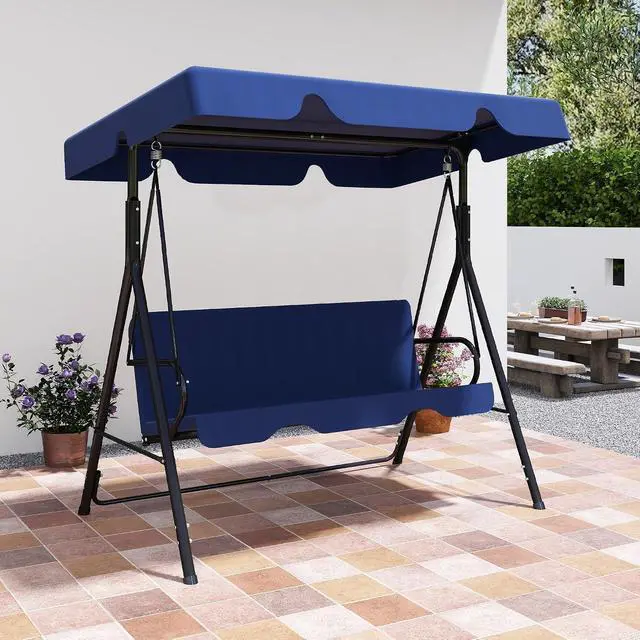 Alt view image 7 of 7 - Murago Outdoor Patio Swing Chair with Adjustable Canopy, Blue | Outdoor Patio Glider Swing with Heavy Duty Stand for 3 Adult Persons, Ideal for Deck, Lawn, Backyard, or Porch