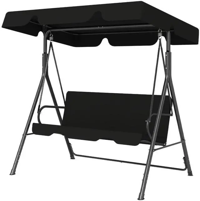 Main image of Murago Outdoor Patio Swing Chair with Adjustable Canopy, Black | Outdoor Patio Glider Swing with Heavy Duty Stand for 3 Adult Persons, Ideal for Deck, Lawn, Backyard, or Porch
