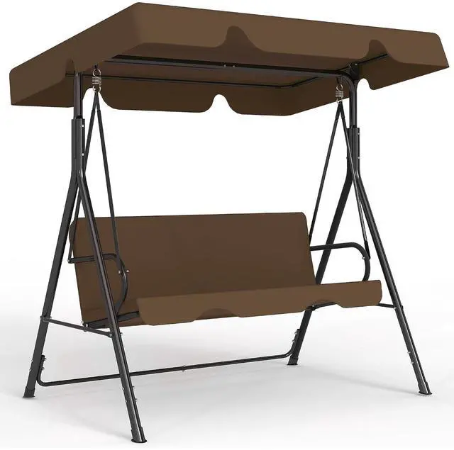 Main image of Murago Outdoor Patio Swing Chair with Adjustable Canopy, Coffee Brown | Outdoor Patio Glider Swing with Heavy Duty Stand for 3 Adult Persons, Ideal for Deck, Lawn, Backyard, or Porch