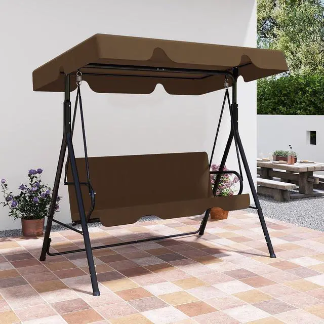 Alt view image 7 of 7 - Murago Outdoor Patio Swing Chair with Adjustable Canopy, Coffee Brown | Outdoor Patio Glider Swing with Heavy Duty Stand for 3 Adult Persons, Ideal for Deck, Lawn, Backyard, or Porch