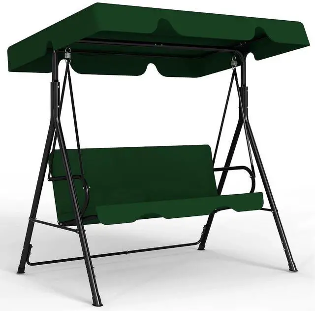 Main image of Murago Outdoor Patio Swing Chair with Adjustable Canopy, Green | Outdoor Patio Glider Swing with Heavy Duty Stand for 3 Adult Persons, Ideal for Deck, Lawn, Backyard, or Porch