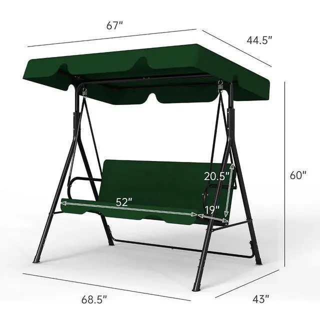 Alt view image 2 of 7 - Murago Outdoor Patio Swing Chair with Adjustable Canopy, Green | Outdoor Patio Glider Swing with Heavy Duty Stand for 3 Adult Persons, Ideal for Deck, Lawn, Backyard, or Porch