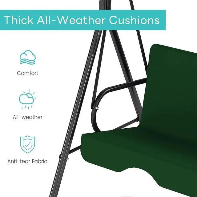 Alt view image 4 of 7 - Murago Outdoor Patio Swing Chair with Adjustable Canopy, Green | Outdoor Patio Glider Swing with Heavy Duty Stand for 3 Adult Persons, Ideal for Deck, Lawn, Backyard, or Porch