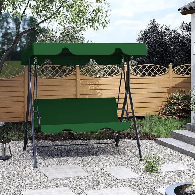 Alt view image 7 of 7 - Murago Outdoor Patio Swing Chair with Adjustable Canopy, Green | Outdoor Patio Glider Swing with Heavy Duty Stand for 3 Adult Persons, Ideal for Deck, Lawn, Backyard, or Porch
