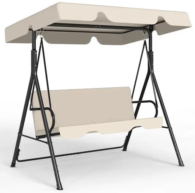 Main image of Murago Outdoor Patio Swing Chair with Adjustable Canopy, Beige | Outdoor Patio Glider Swing with Heavy Duty Stand for 3 Adult Persons, Ideal for Deck, Lawn, Backyard, or Porch