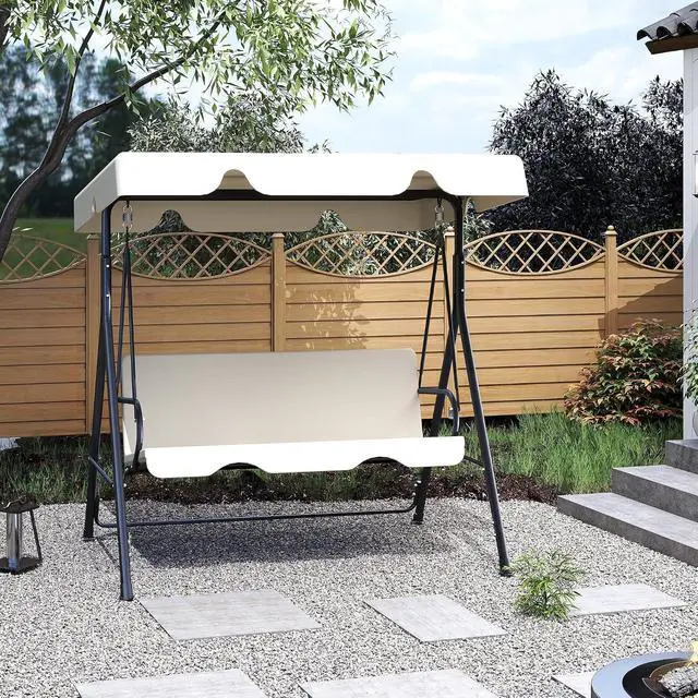 Alt view image 7 of 7 - Murago Outdoor Patio Swing Chair with Adjustable Canopy, Beige | Outdoor Patio Glider Swing with Heavy Duty Stand for 3 Adult Persons, Ideal for Deck, Lawn, Backyard, or Porch