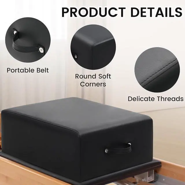 Alt view image 4 of 6 - Murago Pilates Box, Pilates Reformer Box, Black | Vegan Leather Cover, Foam Padding with Wood Frame, for Home or Studio Workout