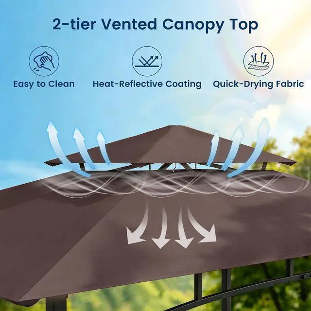 Alt view image 2 of 7 - Murago 8x5 Grill Gazebo, BBQ Gazebo Canopy for Outdoor Grill, Brown | All Weather BBQ Canopy with 2 Shelves and Utensil Organizer, Steel Frame with Bottle Opener for Patio, Backyard, Grilling