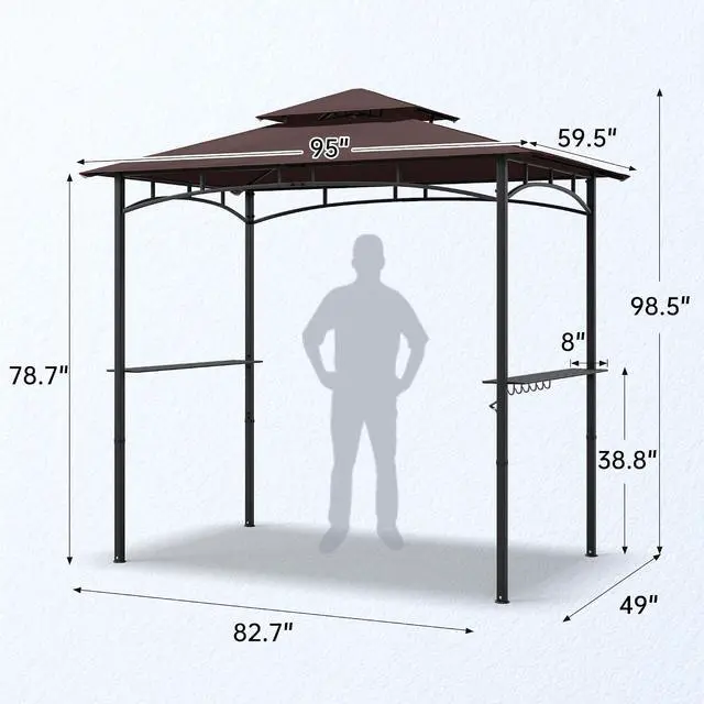 Alt view image 6 of 7 - Murago 8x5 Grill Gazebo, BBQ Gazebo Canopy for Outdoor Grill, Brown | All Weather BBQ Canopy with 2 Shelves and Utensil Organizer, Steel Frame with Bottle Opener for Patio, Backyard, Grilling