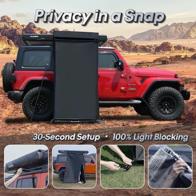 Alt view image 6 of 7 - Wildfinder Vehicle Side Shower Awning w/LED, 3.3x3.3ft Privacy Enclosure | Outside Shower Enclosure 5,000mm Waterproof UV50+, Durable Oxford Fabric, Camping Shower Tent Easy Set Up in 30s
