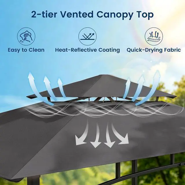 Alt view image 2 of 7 - Murago 8x5 Grill Gazebo, BBQ Gazebo Canopy for Outdoor Grill, Dark Gray | All Weather BBQ Canopy with 2 Shelves and Utensil Organizer, Steel Frame with Bottle Opener for Patio, Backyard, Grilling